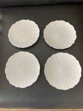 Classic White Scalloped China Salad Plates - Set of 4. (Fine China)